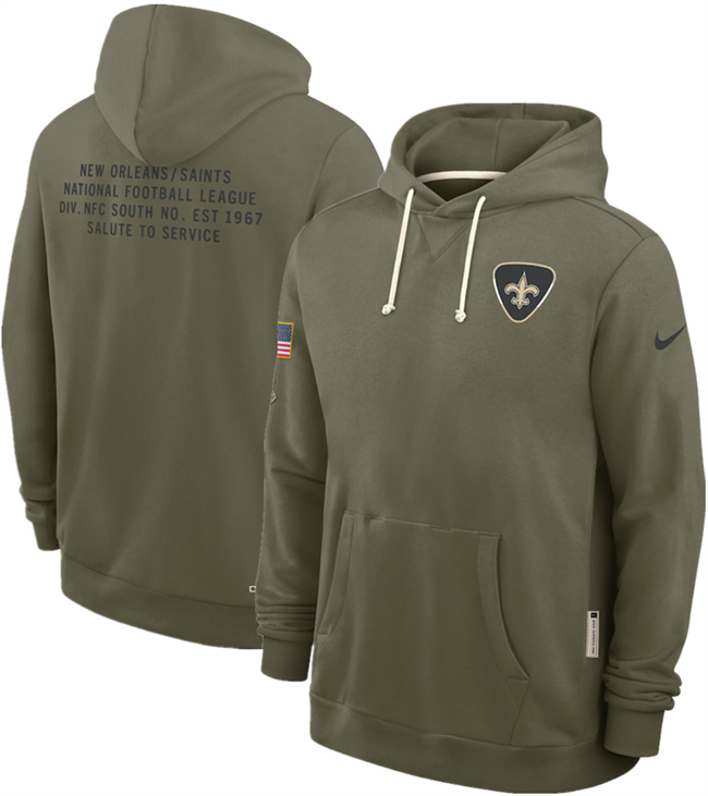 Men's New Orleans Saints Olive 2025 Salute to Service Pullover Hoodie