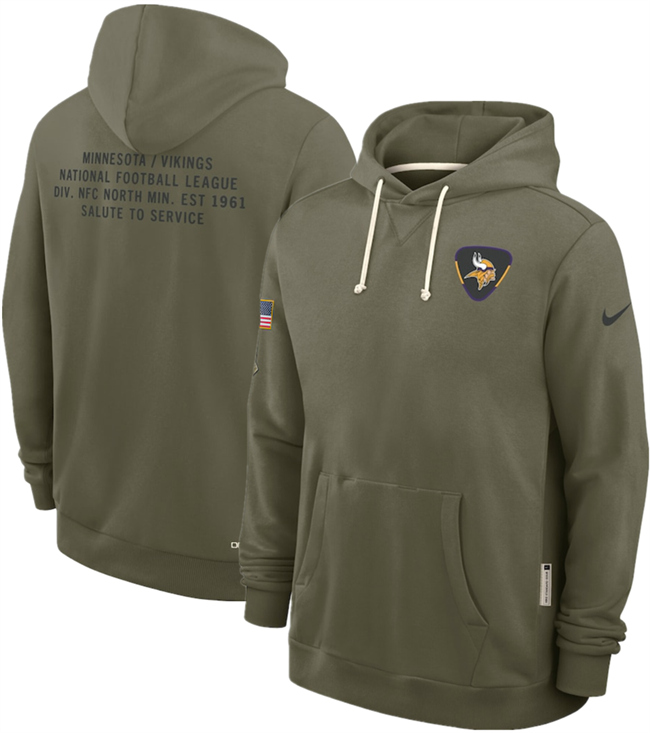 Men's Minnesota Vikings Olive 2025 Salute to Service Pullover Hoodie