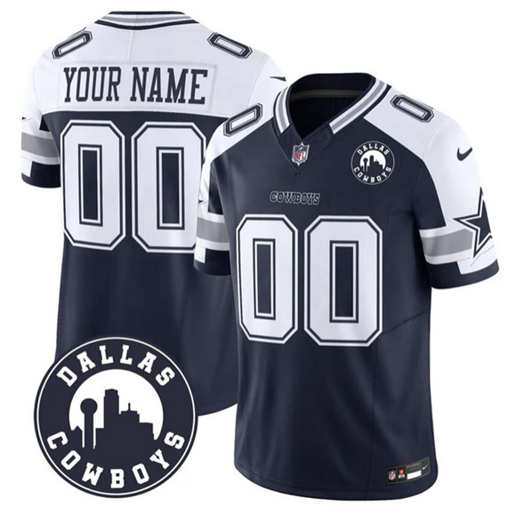 Men's Dallas Cowboys Active Player Custom White Navy Alternate 2025 F.U.S.E Dallas City Patch Vapor Untouchable Limited Football Stitched Game Jersey