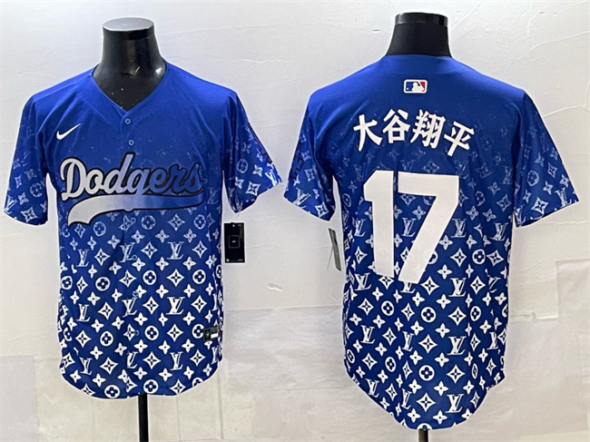 Men's Los Angeles Dodgers #17 大谷翔平 Blue Limited Stitched Baseball Jersey