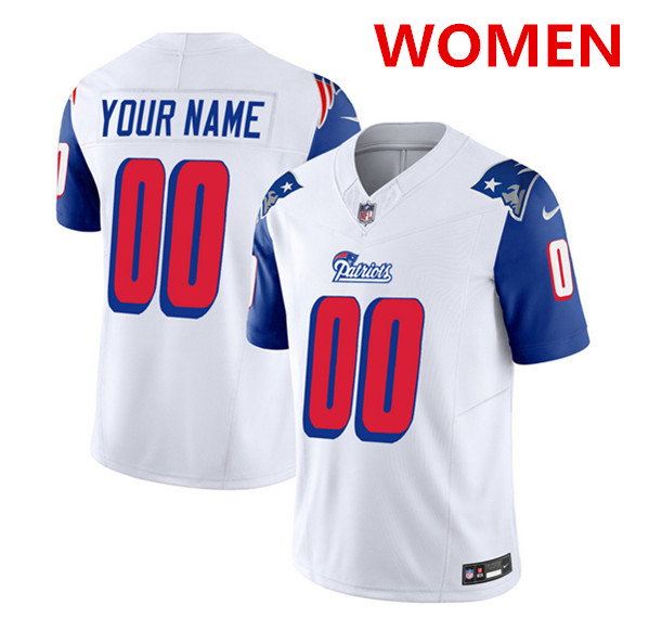 Women's new england patriots active player custom white blue 2023 f.u.s.e. throwback limited football stitched jersey