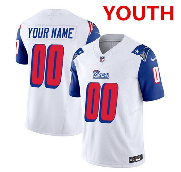 Youth new england patriots active player custom white blue 2023 f.u.s.e. throwback limited football stitched jersey
