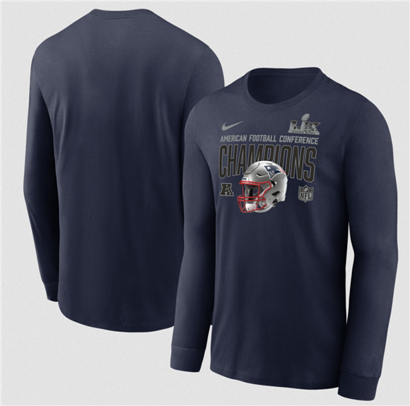 Men's New England Patriots Navy 2025 AFC Champions Glory Shield Long Sleeve T-Shirt