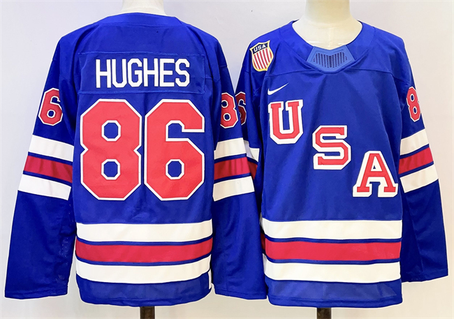 Men's USA #86 Jack Hughes Blue 2025-2026 Stitched Jersey