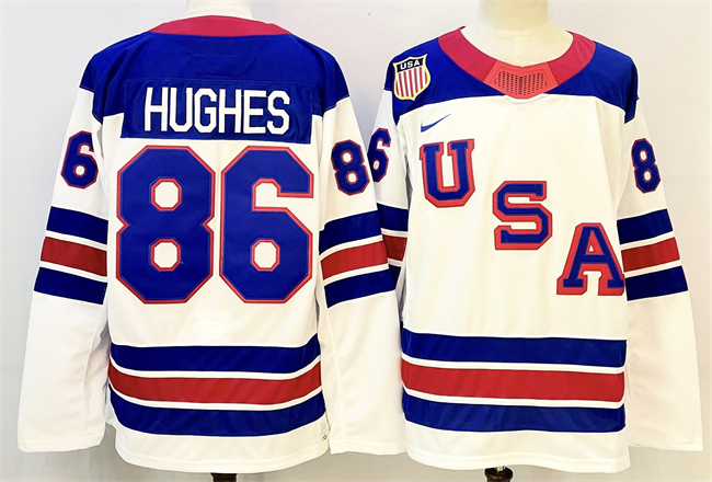 Men's USA #86 Jack Hughes White 2025-2026 Stitched Jersey