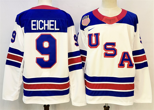 Men's USA #9 Jack Eichel White 2025-2026 Stitched Jersey