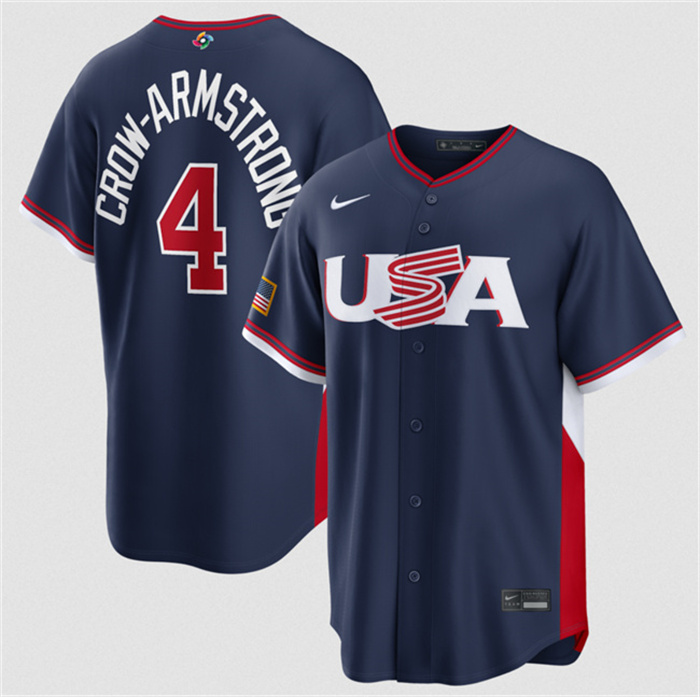 Men's USA Baseball #4 Crow-Armstrong Navy 2026 World Baseball Classic Road Stadium Stitched Jersey