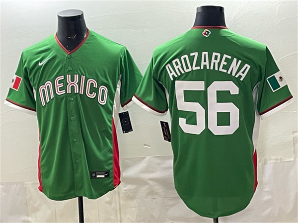 Men's Mexico Baseball #56 Randy Arozarena Green 2026 World Baseball Classic Home Stadium Stitched Jersey