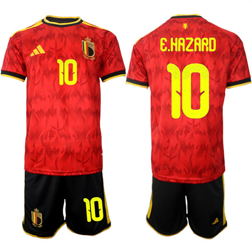 Men's Belgium #10 E.HAZARD National Team FIFA x World Cup 2026 Home Red On Field Jersey