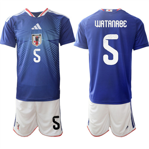 Men's Japan #5 WATANABE National Team FIFA x World Cup 2026 Home Blue On Field Jersey
