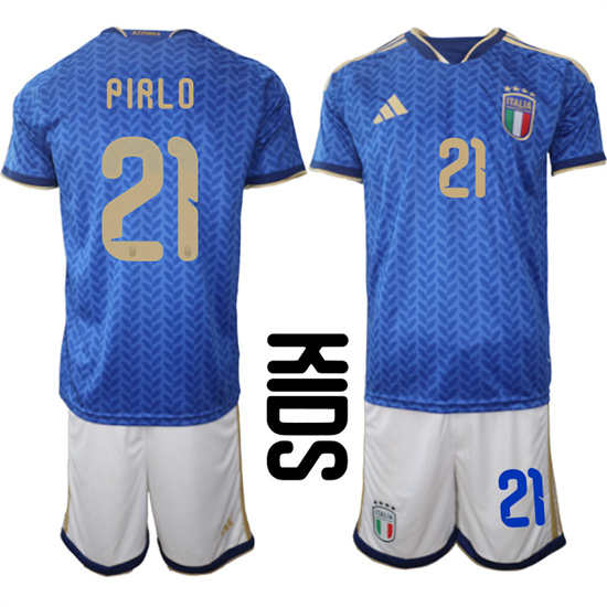 Youth Italy #21 PIRLO National Team FIFA x World Cup 2026 Home Blue On Field Kids Jerseys