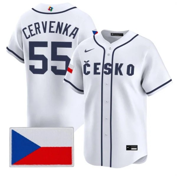 Men's Czech Republic Baseball #55 Martin Cervenka Nike White 2026 World Baseball Classic Jersey