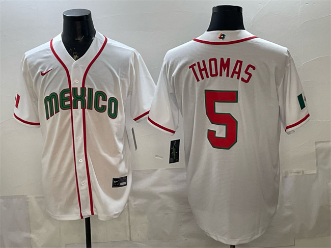 Men's Mexico Baseball #5 Alek Thomas White 2026 World Baseball Classic Home Stadium Stitched Jersey