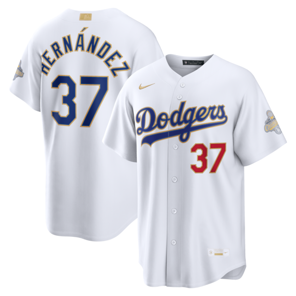Men's Los Angeles Dodgers #37 Teoscar Hernández Nike White 2026 Gold Collection Stadium Jersey