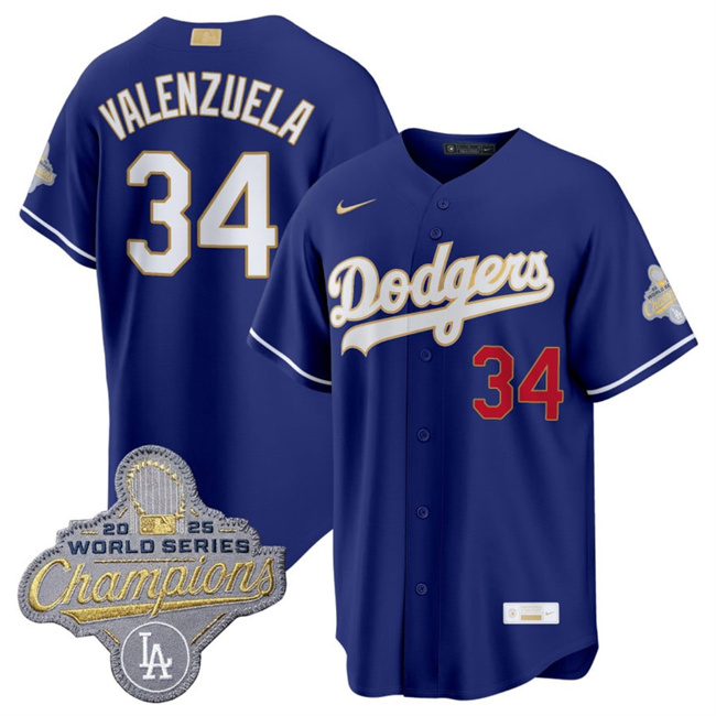 Men's Los Angeles Dodgers #34 Fernando Valenzuela Royal 2026 Alternate Gold Collection Stadium Stitched Baseball Jersey