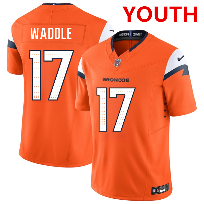 Youth Denver broncos #17 Jaylen Waddle orange 2026 f.u.s.e. vapor limited stitched football jersey