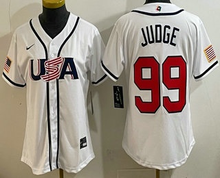 Women's USA #99 Aaron Judge White 2026 World Baseball Classic Cool Base Jersey