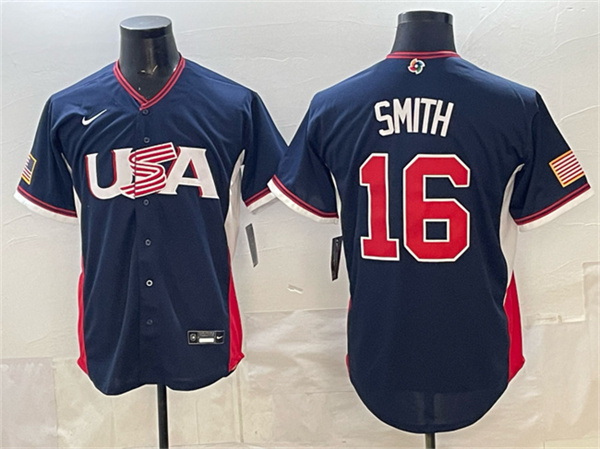 Men's USA Baseball #16 Will Smith Navy 2026 World Baseball Classic Road Stadium Stitched Jersey