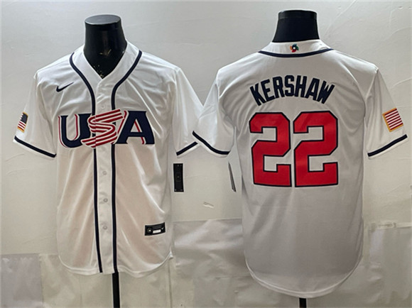 Men's USA Baseball #22 Clayton Kershaw White 2026 World Baseball Classic Home Stadium Stitched Jersey