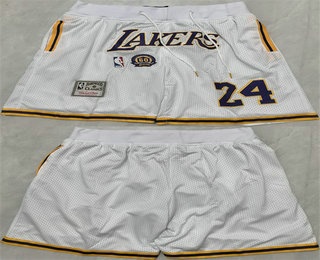 Men's Los Angeles Lakers #24 Kobe Bryant White 2025 Shorts