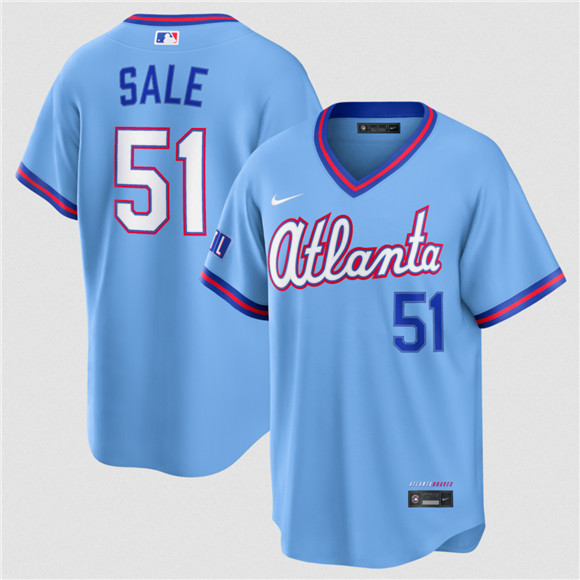Men's Atlanta Braves #51 Chris Sale Powder Blue 2026 City Connect Stadium Stitched Baseball Jersey