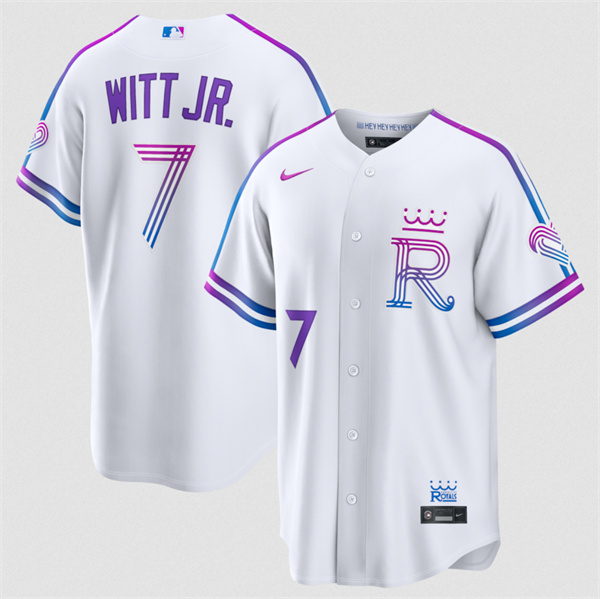 Men's Kansas City Royals #7 Bobby Witt Jr. White 2026 City Connect Stadium Stitched Baseball Jersey