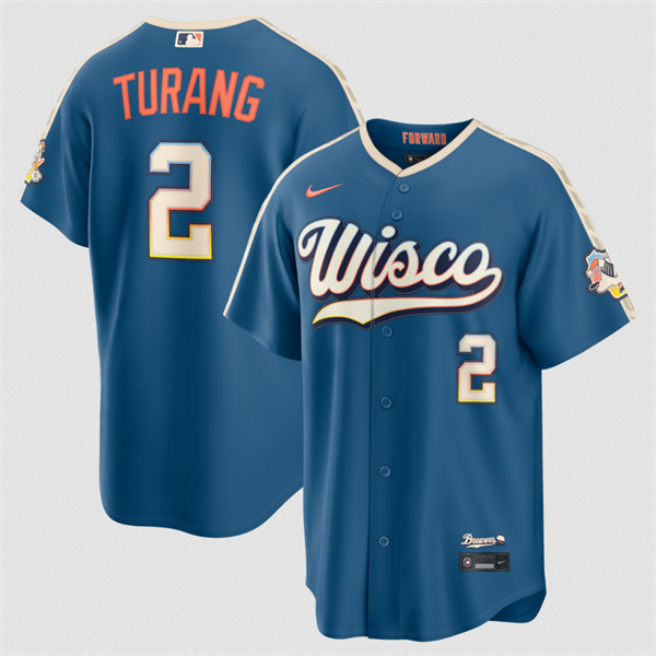 Men's Milwaukee Brewers #2 Brice Turang Mineral Blue 2026 City Connect Stadium Stitched Stitched Baseball Jersey