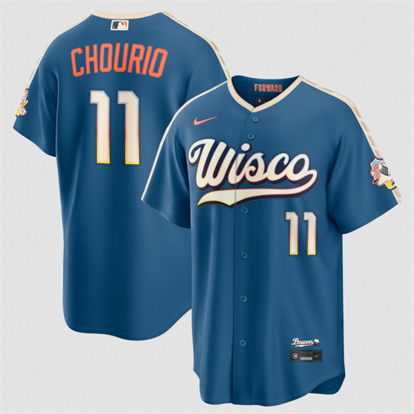 Men's Milwaukee Brewers #11 Jackson Chourio Mineral Blue 2026 City Connect Stadium Stitched Stitched Baseball Jersey