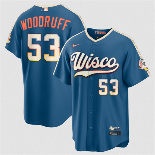 Men's Milwaukee Brewers #53 Brandon Woodruff Mineral Blue 2026 City Connect Stadium Stitched Stitched Baseball Jersey