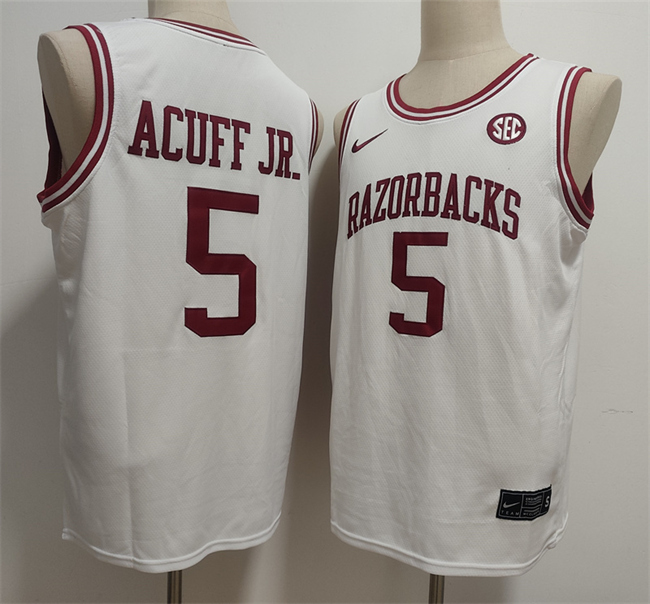 Men's Arkansas Razorbacks #5 Darius Acuff Jr. White Stitched Football Jersey