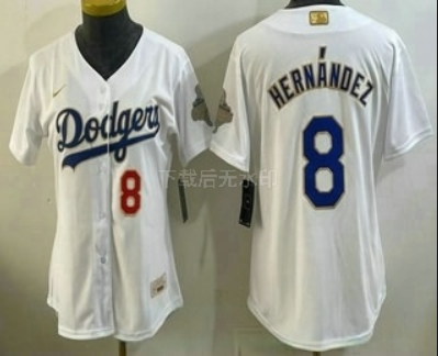 Women's Los Angeles Dodgers #8 Enrique Hernandez White 2026 Gold Collection Stadium Jersey