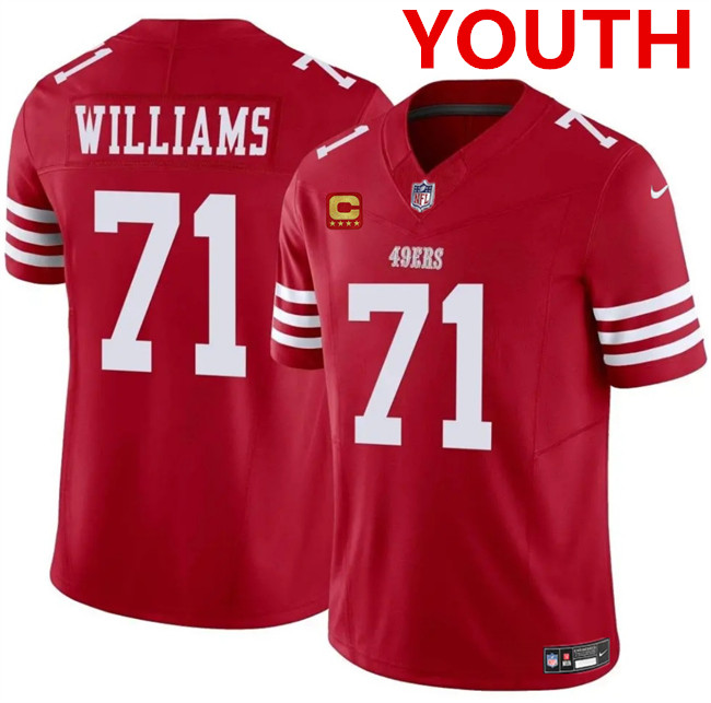 Youth san francisco 49ers #71 trent williams red 2025 f.u.s.e. with 4-star c patch vapor untouchable limited stitched football jersey