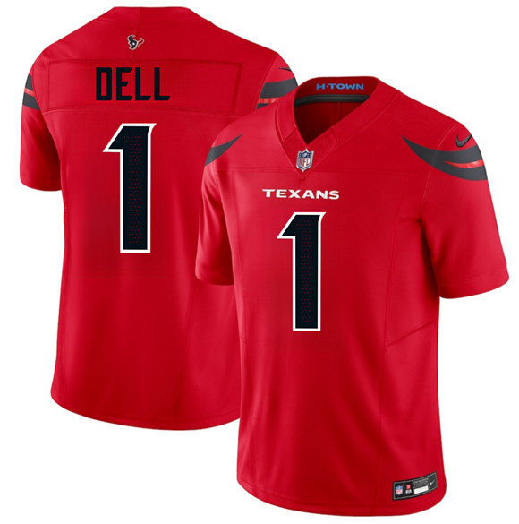 Men's Houston Texans #1 Tank Dell Red 2024 Alternate Vapor F.U.S.E. Limited Football Stitched Jersey