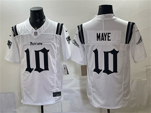 Men's New England Patriots #10 Drake Maye White F.U.S.E. Gothic Revolution Edition Football Stitched Jersey
