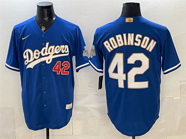 Men's Los Angeles Dodgers #42 Jackie Robinson Royal 2026 Alternate Gold Collection Stadium Stitched Baseball Jersey