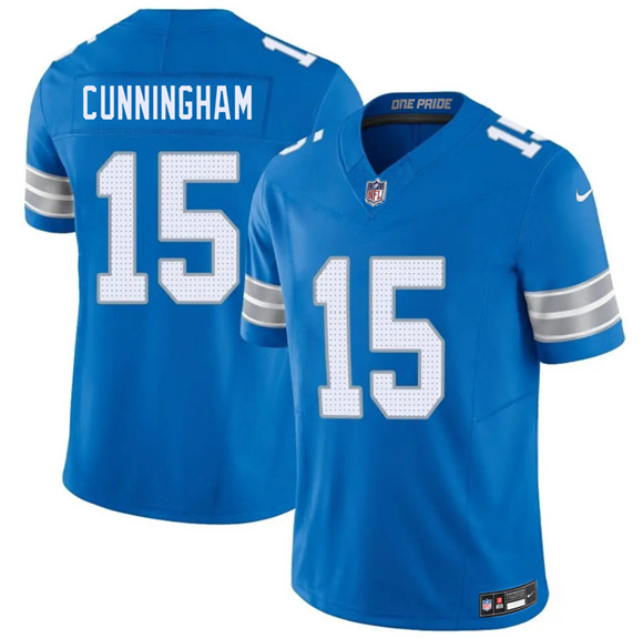 Men's Detroit Lions #15 Malik Cunningham Blue 2026 F.U.S.E. Vapor Limited Football Stitched Game Jersey