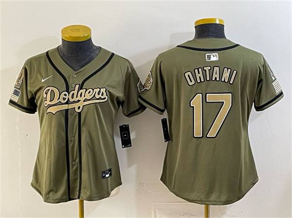 Women's Los Angeles Dodgers #17 Shohei Ohtani Olive 2026 Armed Forces Day Stitched Baseball Jersey(Run Small)