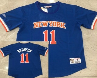 Men's New York Knicks #11 Jalen Brunson Blue Short-Sleeved Swingman Stitched Throwback Jersey
