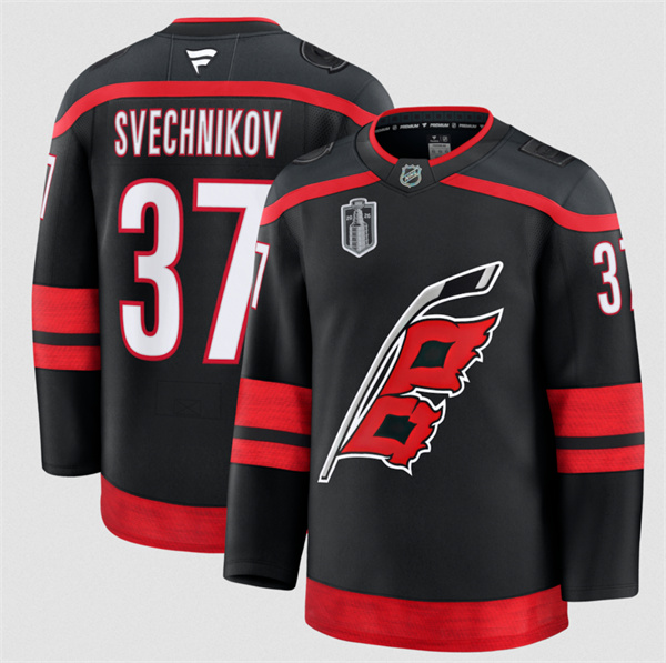Men's Carolina Hurricanes #37 Andrei Svechnikov Black 2026 Stanley Cup Final Home Premium Hockey Stitched Jersey