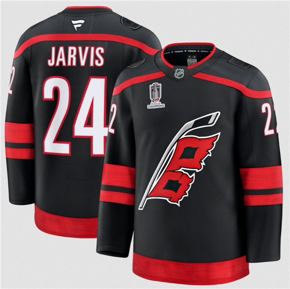 Men's Carolina Hurricanes #24 Seth Jarvis Black 2026 Stanley Cup Champions Home Stitched Jersey