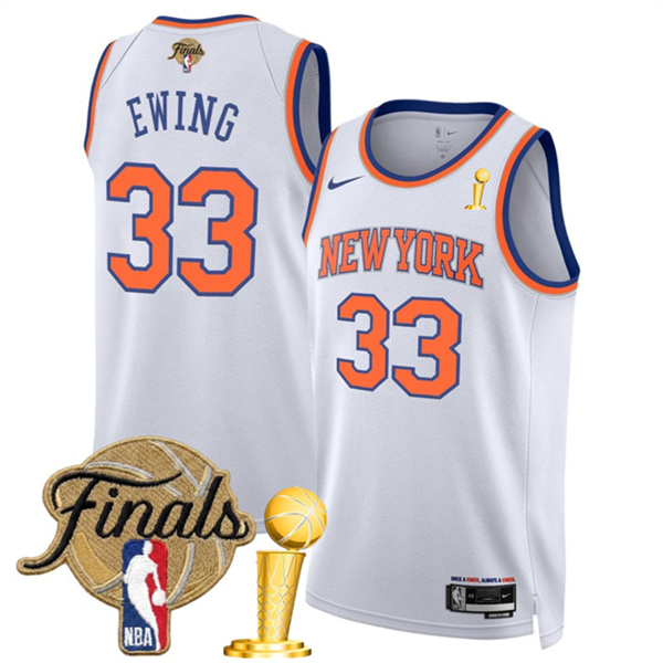 New Yok Knicks #33 Patrick Ewing White 2026 Finals Patch Association Edition Stitched Basketball Jersey