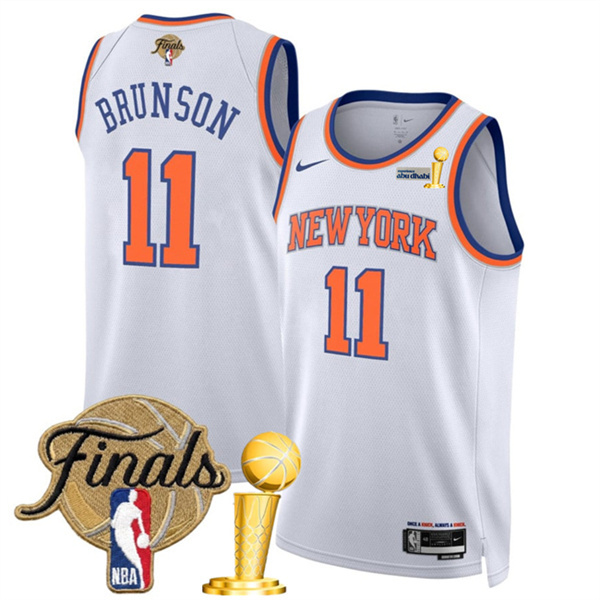 New Yok Knicks #11 Jalen Brunson White 2026 Finals Patch And Finals Champions Patch Association Edition Stitched Basketball Jersey