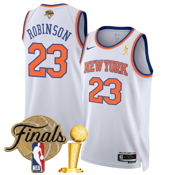New Yok Knicks #23 Mitchell Robinson White 2026 Finals Patch And Finals Champions Patch Association Edition Stitched Basketball Jersey