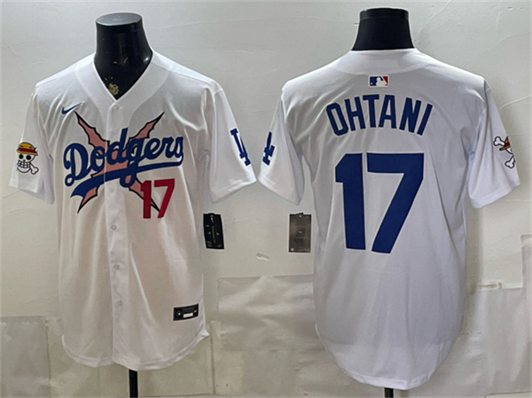 Men's Los Angeles Dodgers x One Piece #17 Shohei Ohtani White Vapor Premier Limited Stitched Baseball Jersey