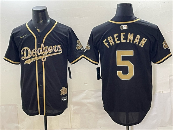 Men's Los Angeles Dodgers #5 Freddie Freeman Black Military Appreciation Game Day Stitched Baseball Jersey