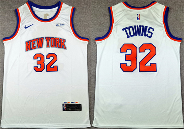 Men's New Yok Knicks #32 Karl-Anthony Towns White 2024 Association Edition Stitched Basketball Jersey