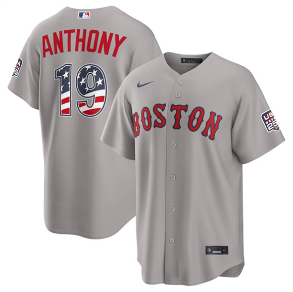 Men's Boston Red Sox #19 Roman Anthony Gray 2026 USA 250 Fourth of July Home Stitched Baseball Jersey