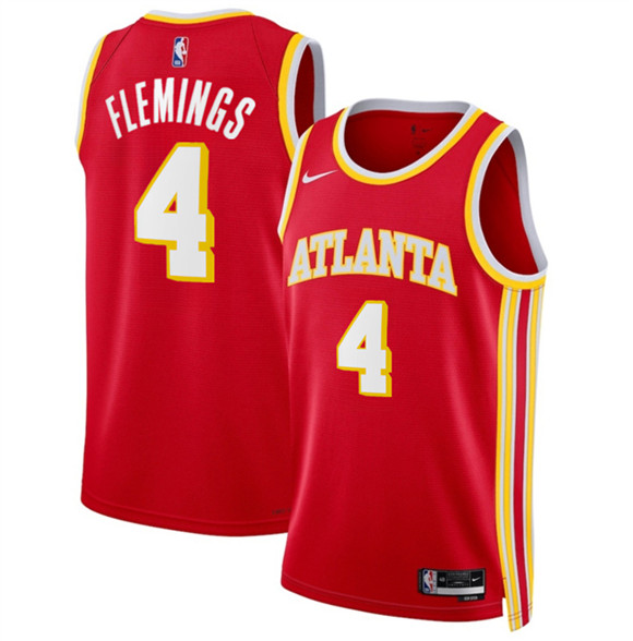 Men's Atlanta Hawks #4 Kingston Flemings Red 2026 Draft Icon Edition Stitched Jersey