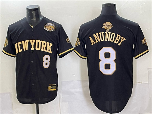 Men's New York Knicks #8 OG Anunoby Black Gold 2026 Finals & Eastern Conference Champions Patch Stitched Baseball Jersey