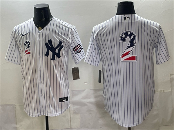 Men's New York Yankees #2 Derek Jeter White 2026 USA 250 Fourth of July Home Stadium Stitched Baseball Jersey